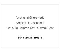 Amphenol Singlemode LC Connector, 125.5µm Ceramic Ferrule, 3mm White Boot