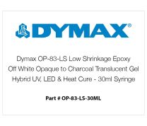 Dymax OP-83-LS Low Shrinkage Epoxy, Off White Opaque to Charcoal Translucent Gel, Hybrid UV, LED & Heat Cure - 30ml Syringe